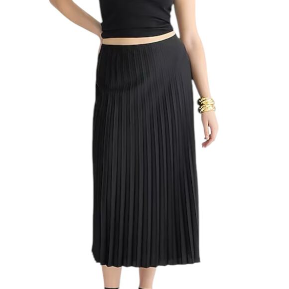 NWT Crew Gwyneth Pleated Slip Skirt Black Pull On Midi Size XL